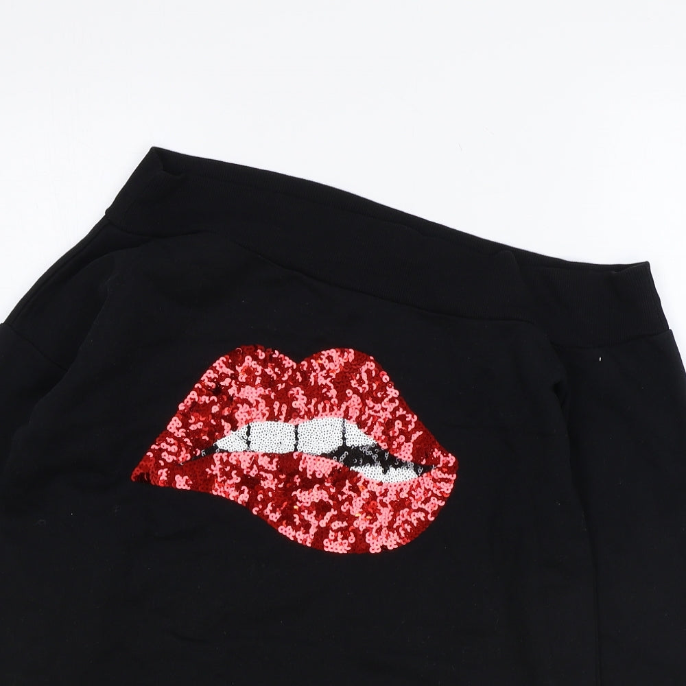 Lipsy Womens Black Boat Neck Polyester Pullover Jumper Size S - Lips Motif