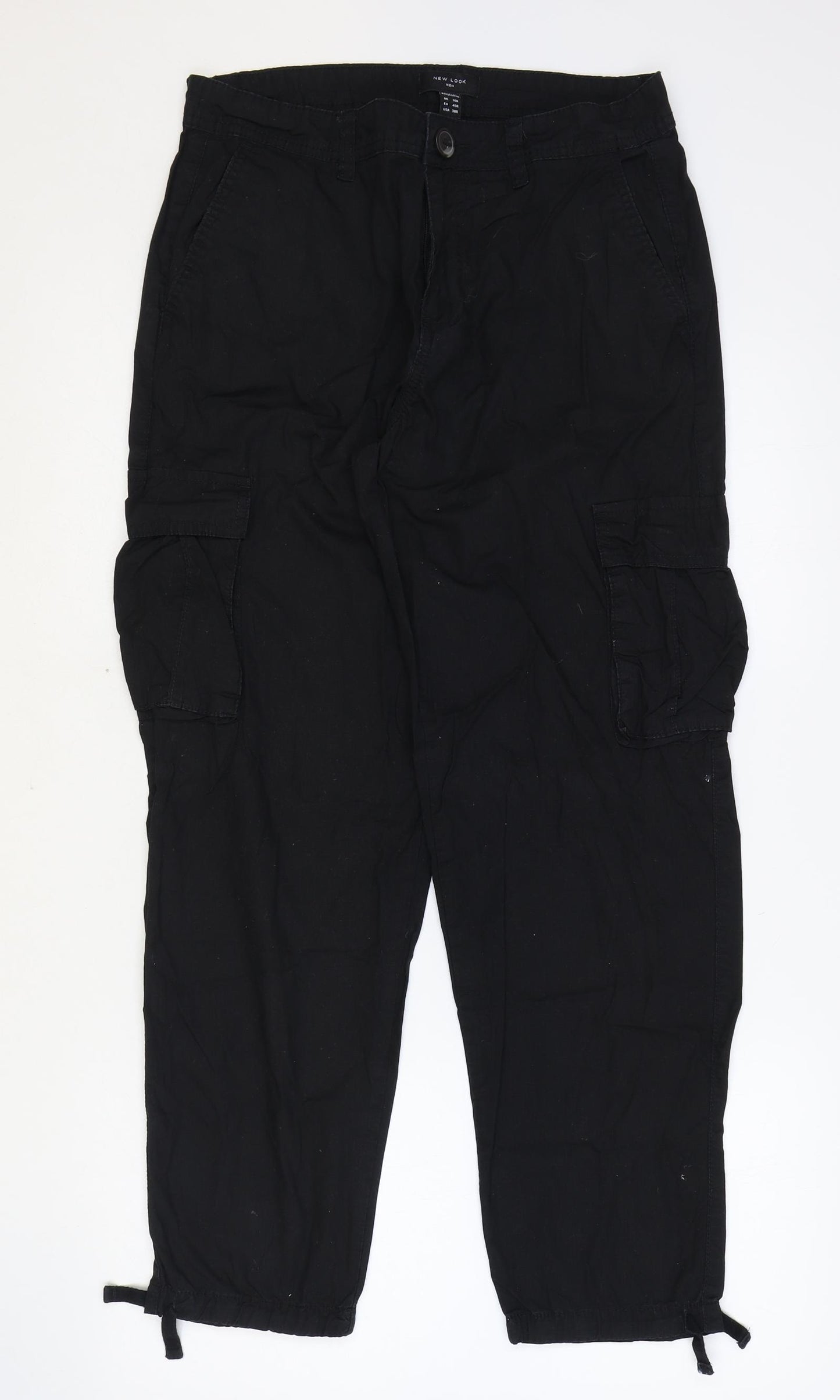 New Look Mens Black Cotton Cargo Trousers Size 30 in Regular Zip