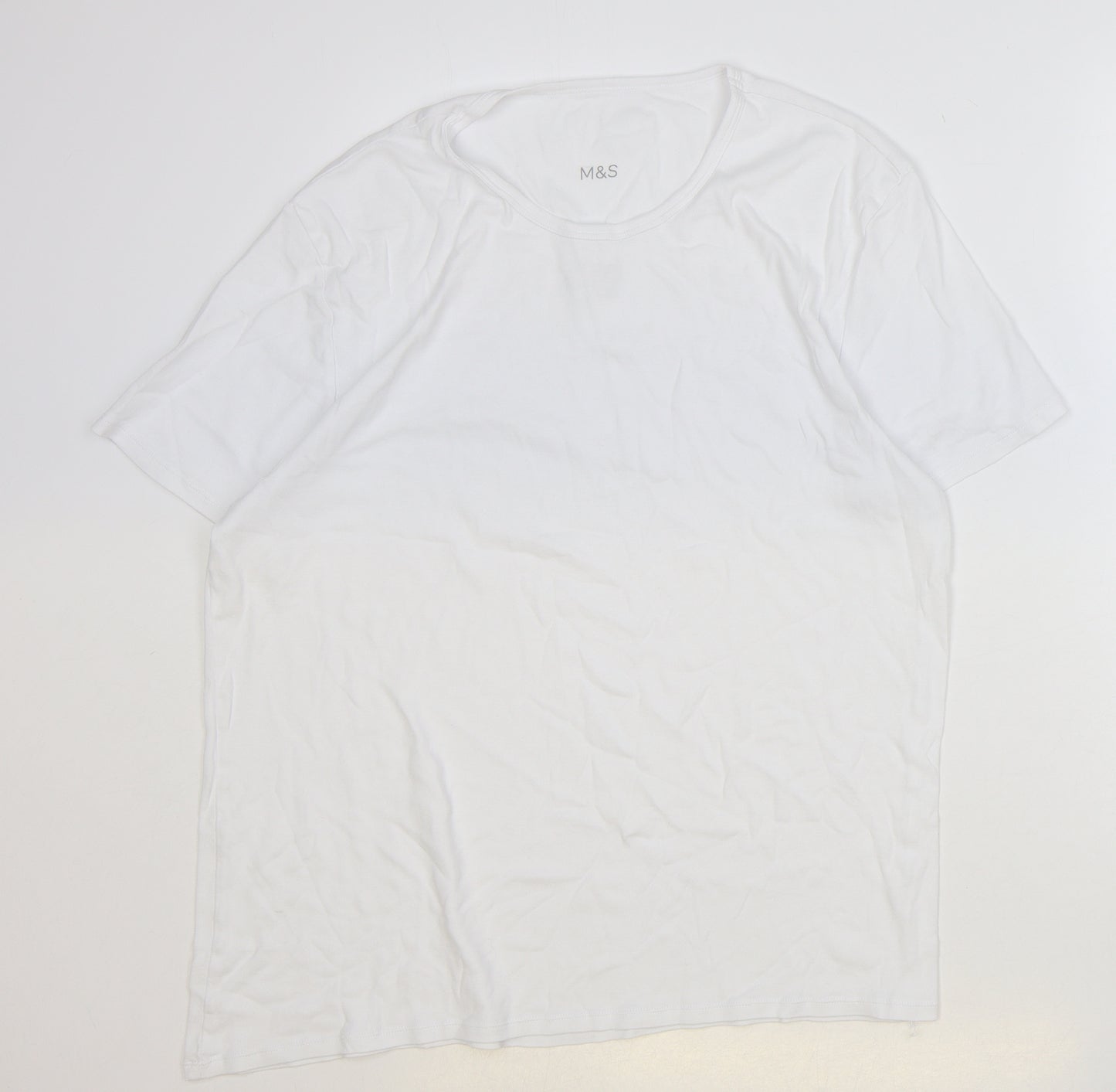 Marks and Spencer Mens White Cotton T-Shirt Size 2XL Round Neck