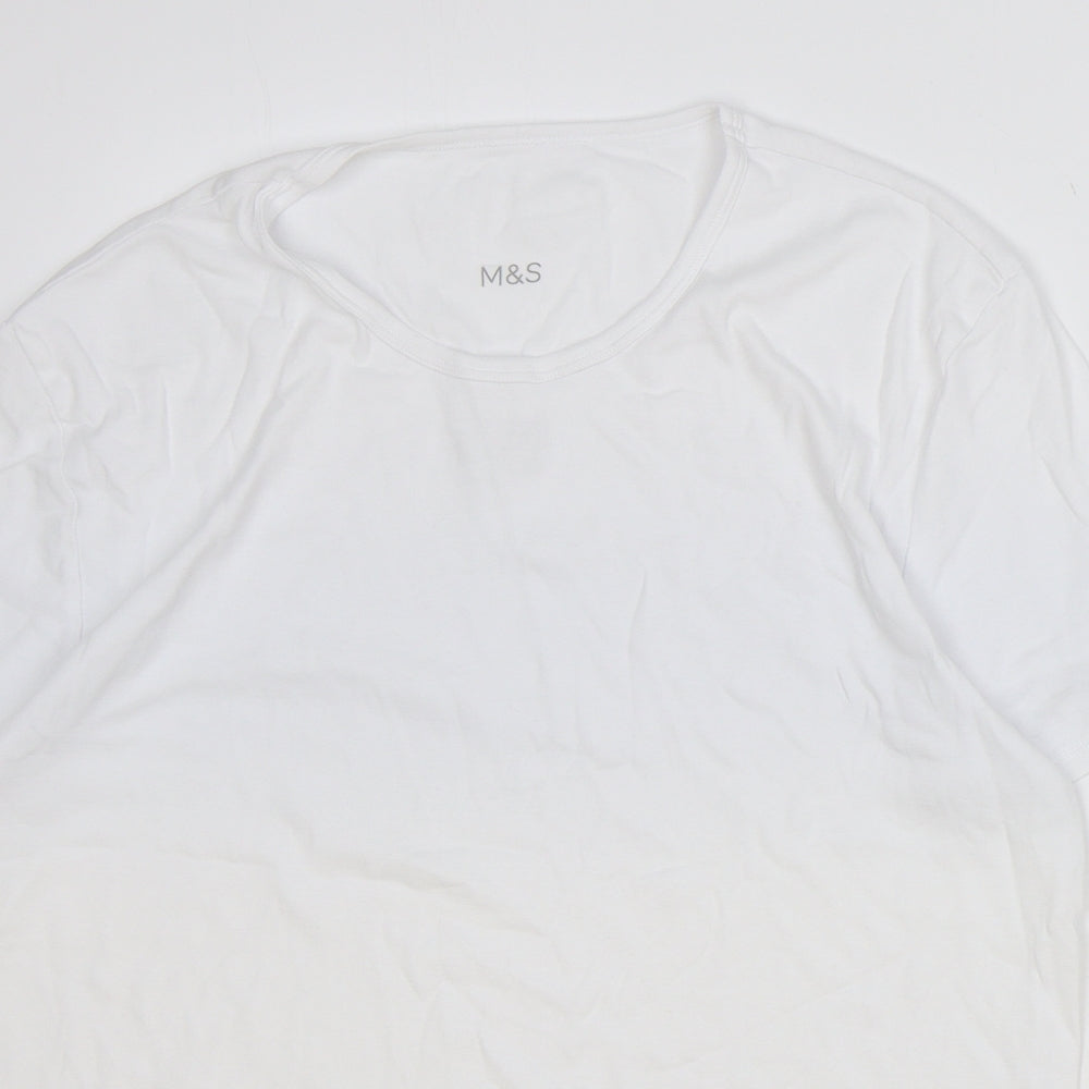 Marks and Spencer Mens White Cotton T-Shirt Size 2XL Round Neck