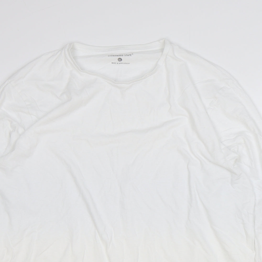 Cedar Wood State Mens White Cotton T-Shirt Size XL Round Neck
