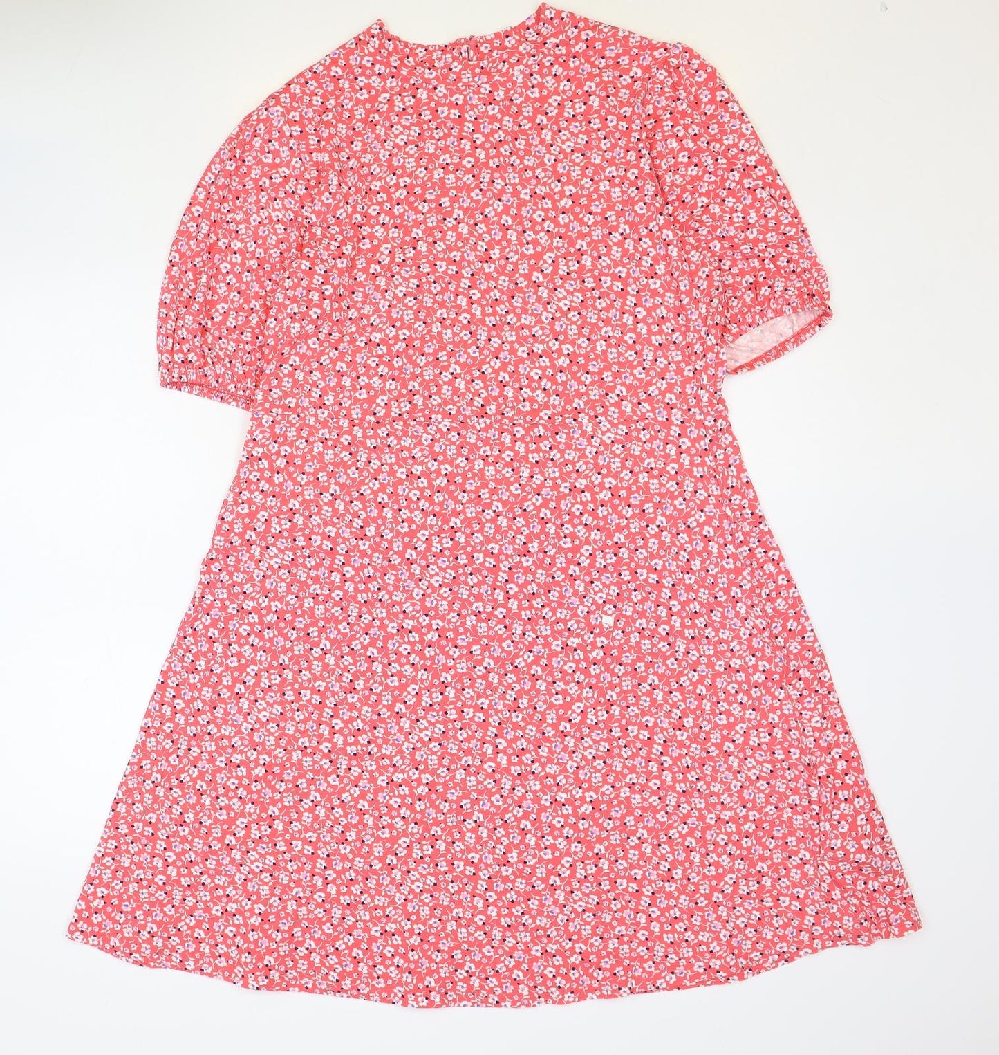 Marks and Spencer Womens Red Floral Viscose A-Line Size 16 Round Neck Button