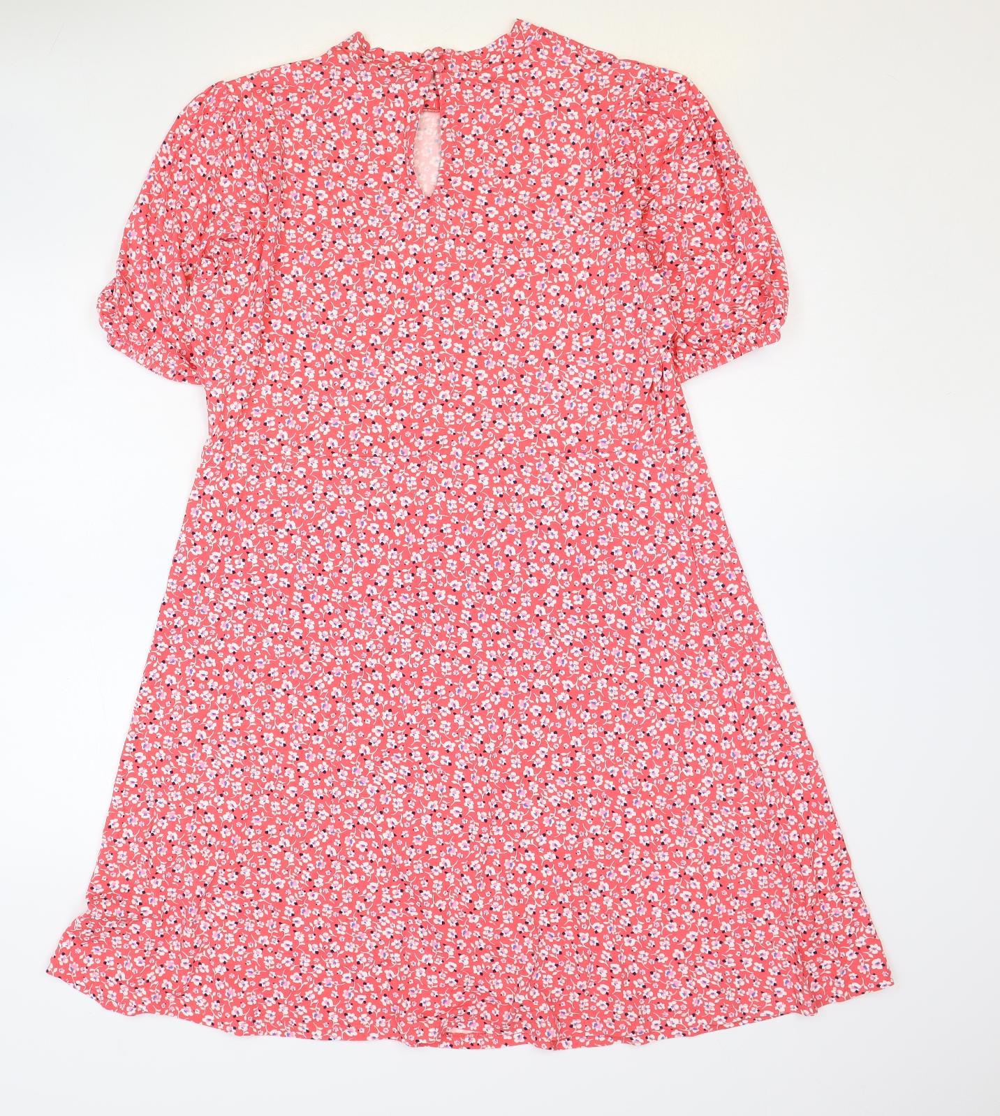 Marks and Spencer Womens Red Floral Viscose A-Line Size 16 Round Neck Button