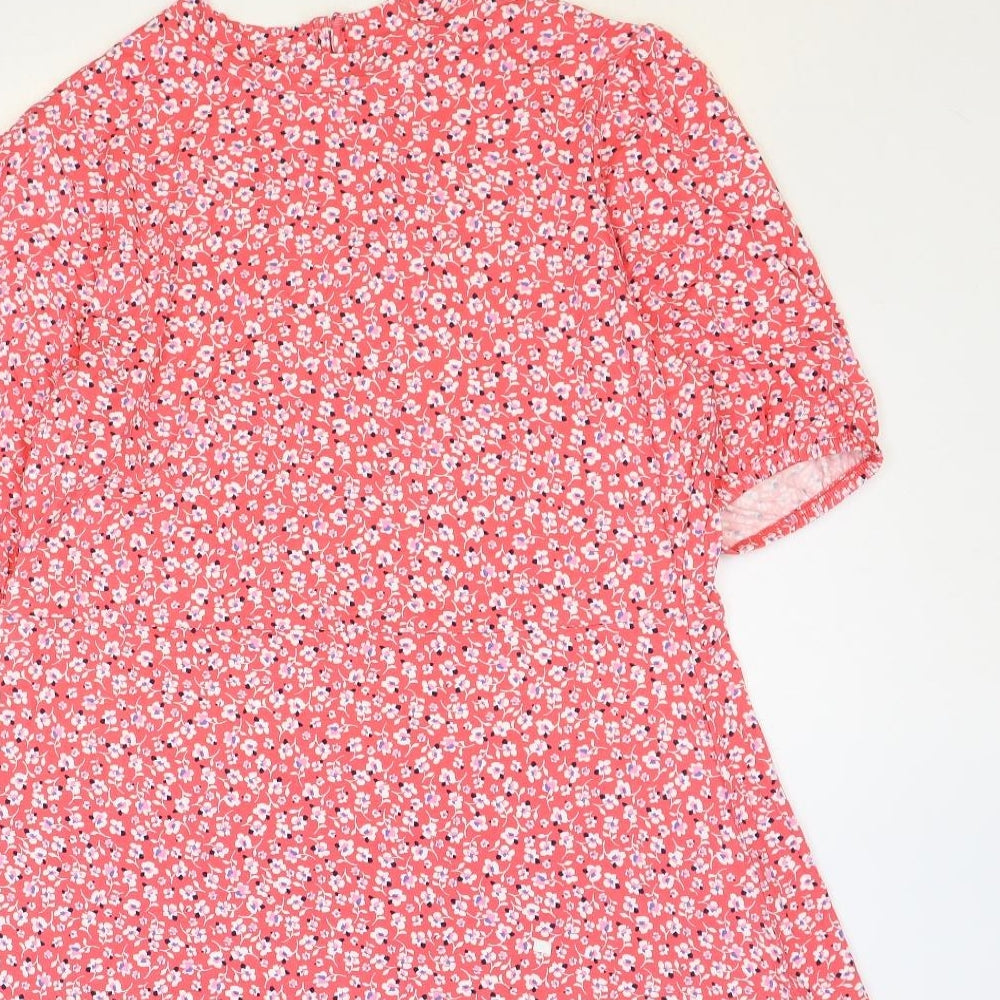 Marks and Spencer Womens Red Floral Viscose A-Line Size 16 Round Neck Button