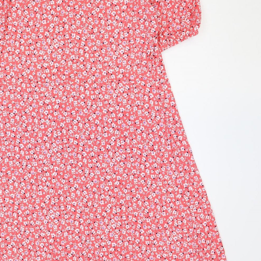 Marks and Spencer Womens Red Floral Viscose A-Line Size 16 Round Neck Button