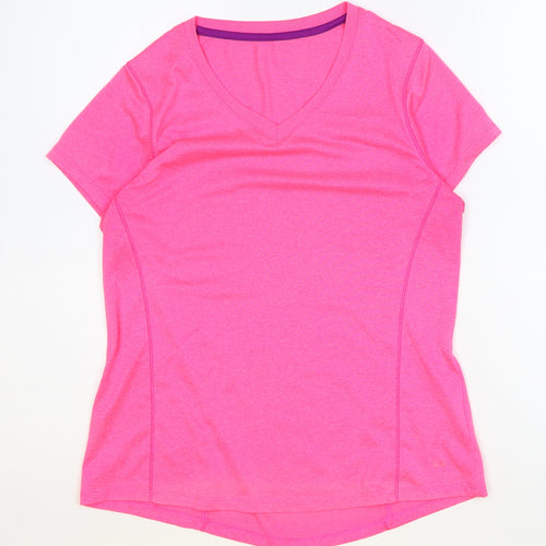 Preworn Womens Pink Polyester Basic T-Shirt Size S Round Neck