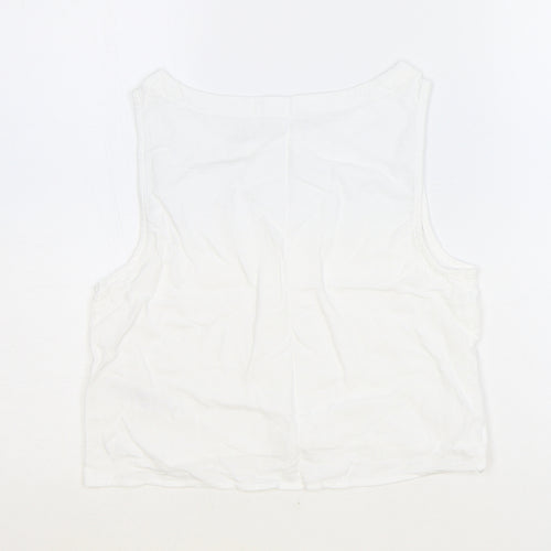 Primark Womens White Viscose Cropped Tank Size 6 Round Neck