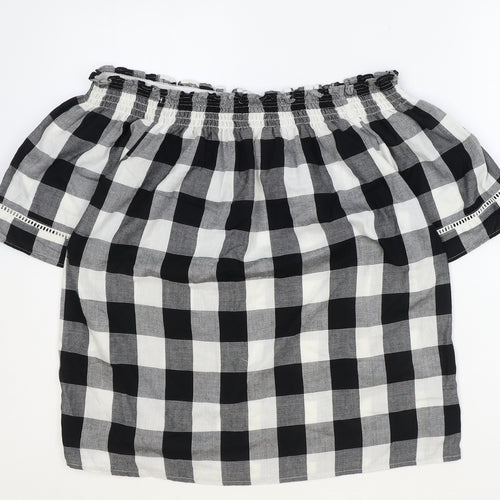 Papaya Womens Black Check Polyester Basic Blouse Size 10 Boat Neck