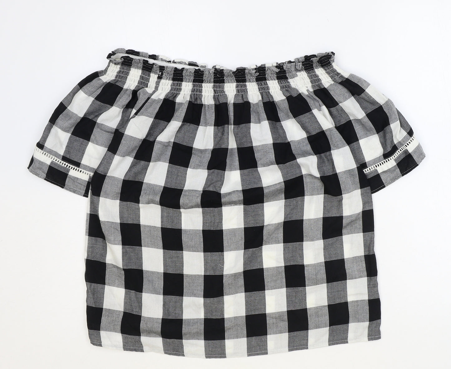 Papaya Womens Black Check Polyester Basic Blouse Size 10 Boat Neck