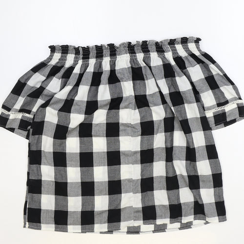Papaya Womens Black Check Polyester Basic Blouse Size 10 Boat Neck