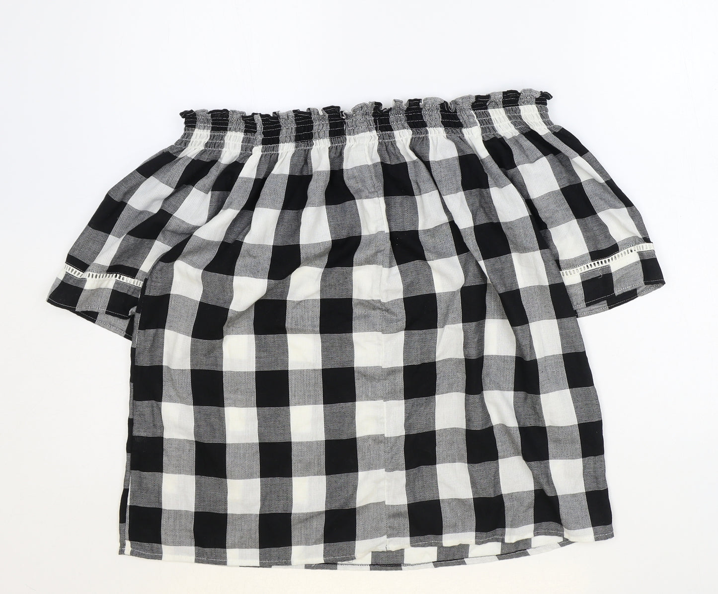 Papaya Womens Black Check Polyester Basic Blouse Size 10 Boat Neck