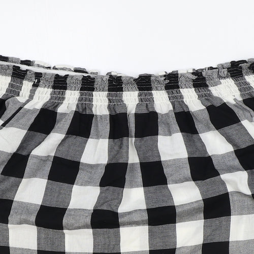 Papaya Womens Black Check Polyester Basic Blouse Size 10 Boat Neck