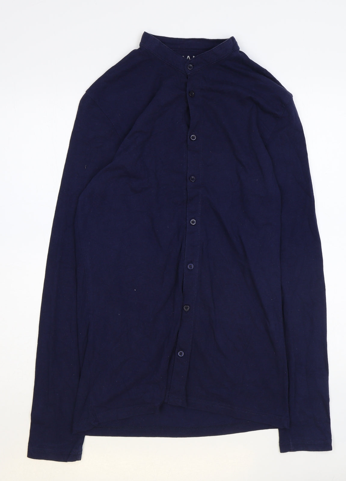 Boohoo Mens Blue Cotton Button-Up Size M Round Neck Button