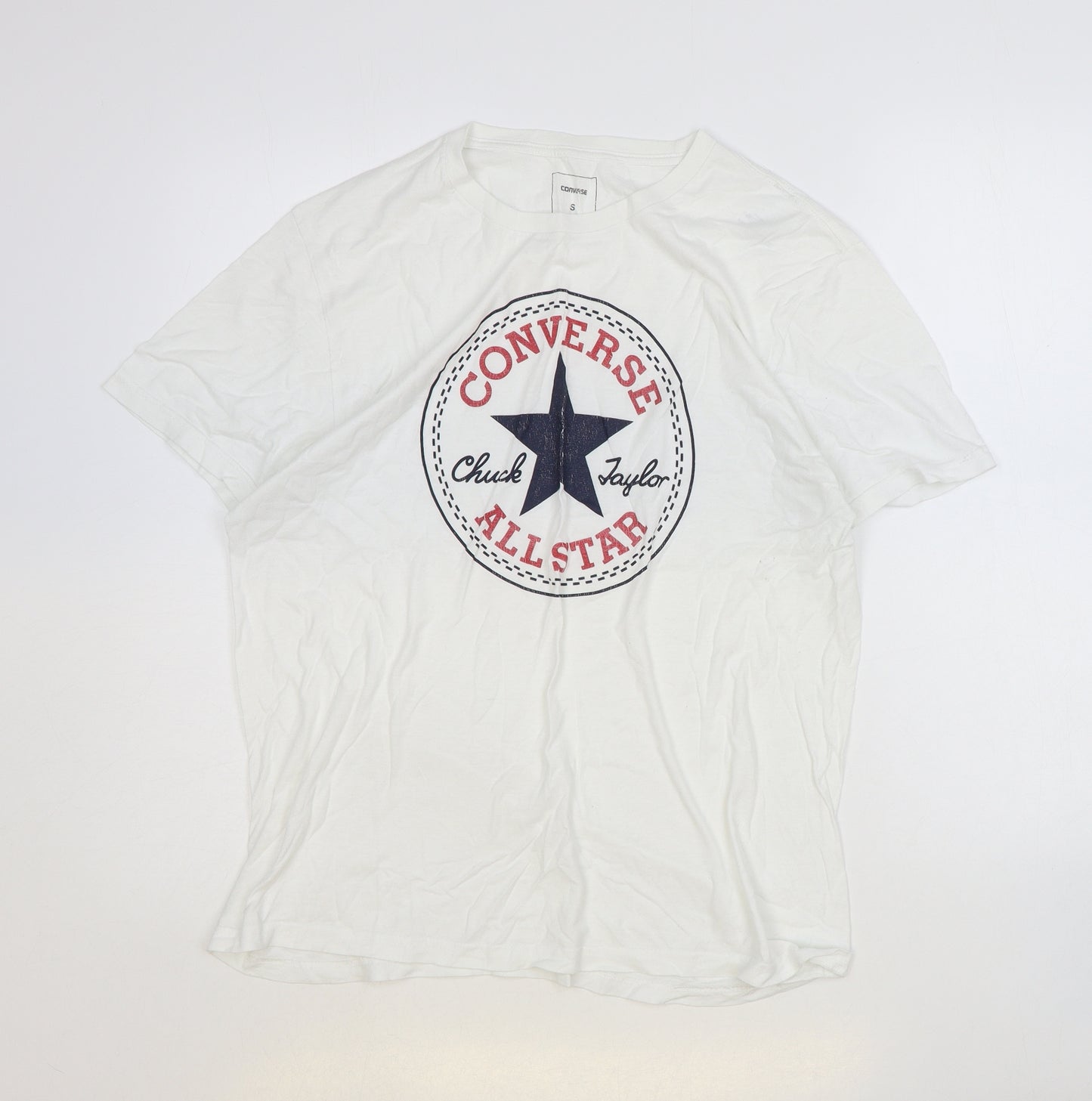 Converse Mens White Cotton T-Shirt Size S Round Neck