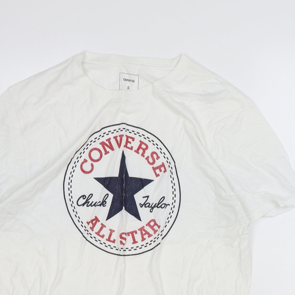 Converse Mens White Cotton T-Shirt Size S Round Neck