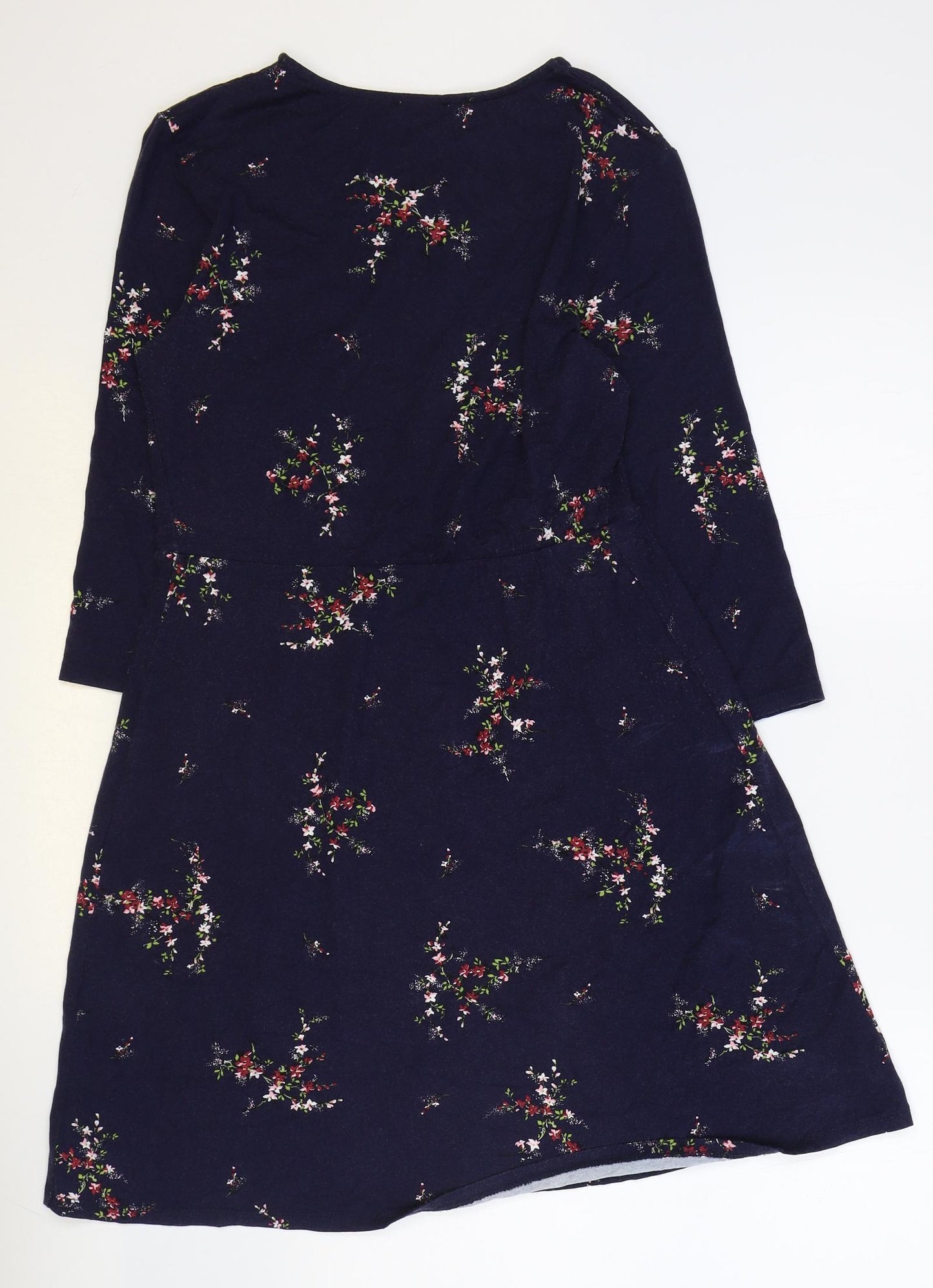 Warehouse Womens Blue Floral Viscose Fit & Flare Size 12 Boat Neck Pullover