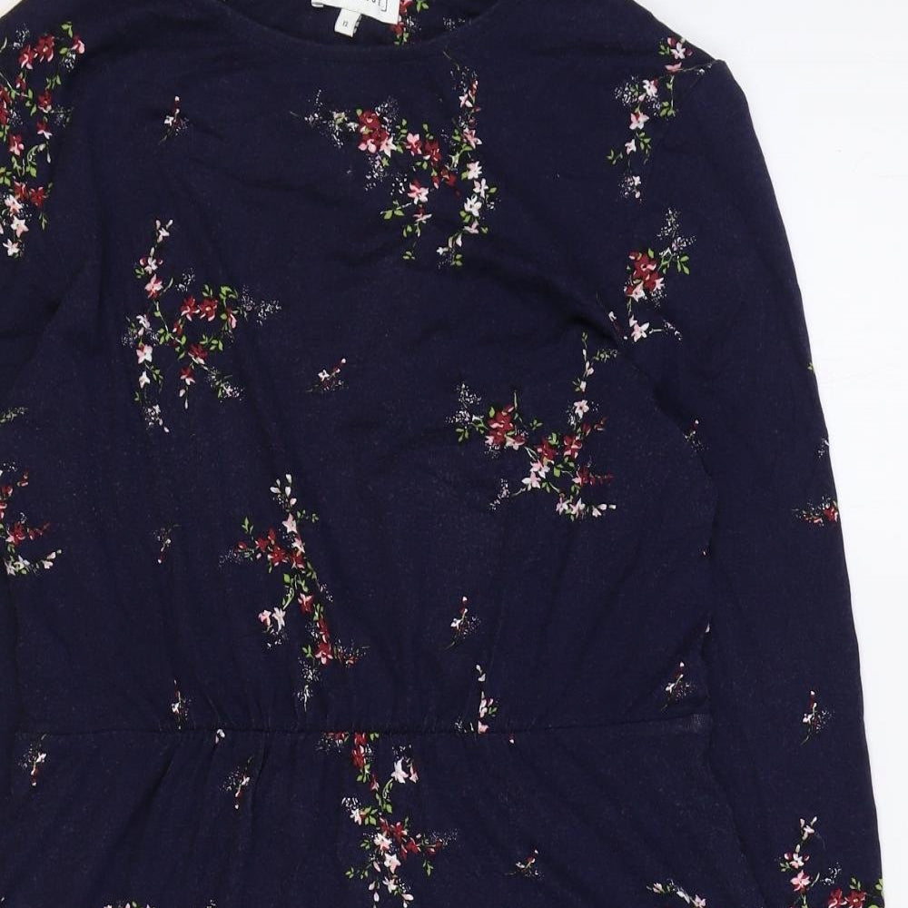 Warehouse Womens Blue Floral Viscose Fit & Flare Size 12 Boat Neck Pullover