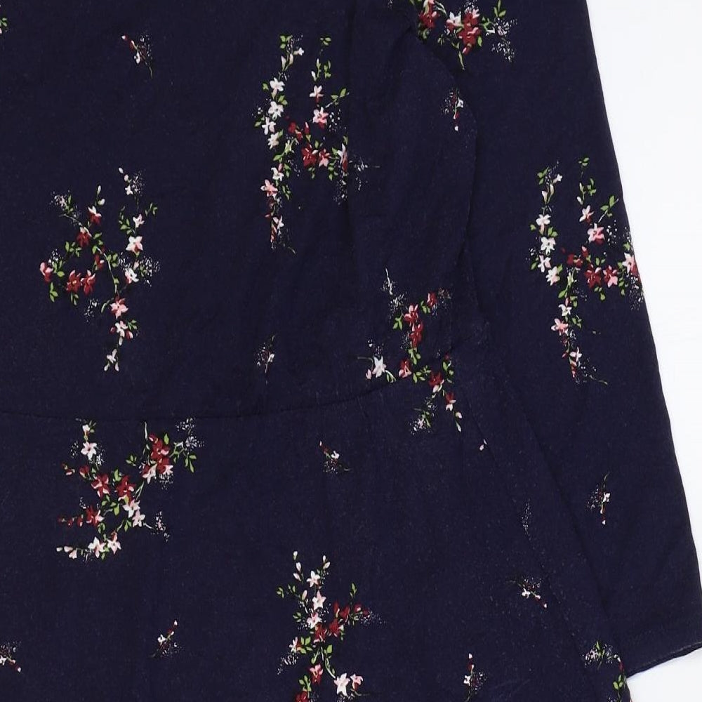 Warehouse Womens Blue Floral Viscose Fit & Flare Size 12 Boat Neck Pullover