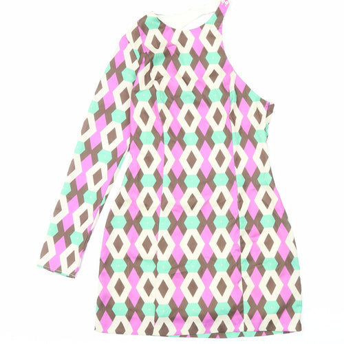 Zara Womens Multicoloured Geometric Polyester Bodycon Size S One Shoulder Zip