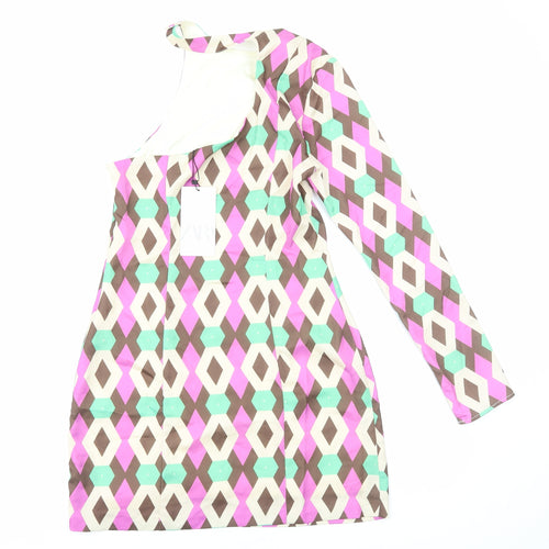 Zara Womens Multicoloured Geometric Polyester Bodycon Size S One Shoulder Zip