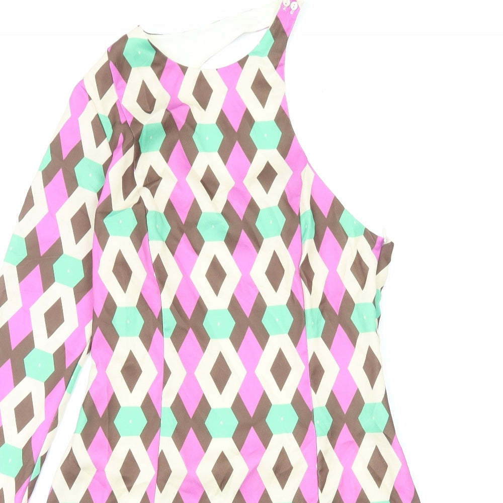 Zara Womens Multicoloured Geometric Polyester Bodycon Size S One Shoulder Zip