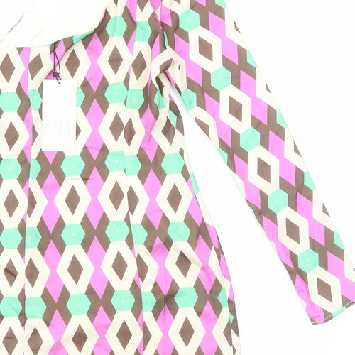 Zara Womens Multicoloured Geometric Polyester Bodycon Size S One Shoulder Zip