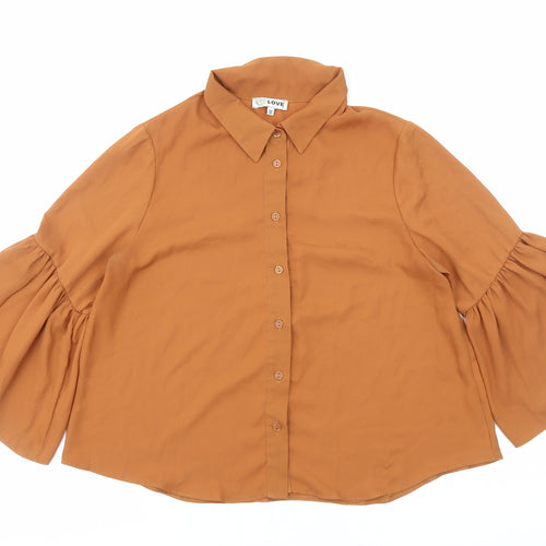Love Womens Brown Polyester Basic Button-Up Size M Collared