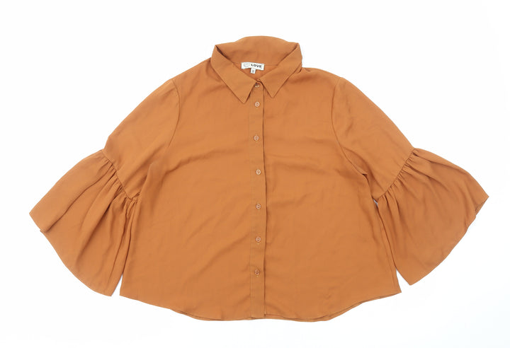 Love Womens Brown Polyester Basic Button-Up Size M Collared