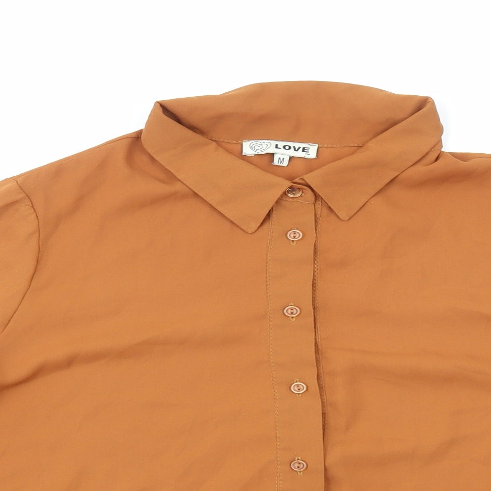 Love Womens Brown Polyester Basic Button-Up Size M Collared