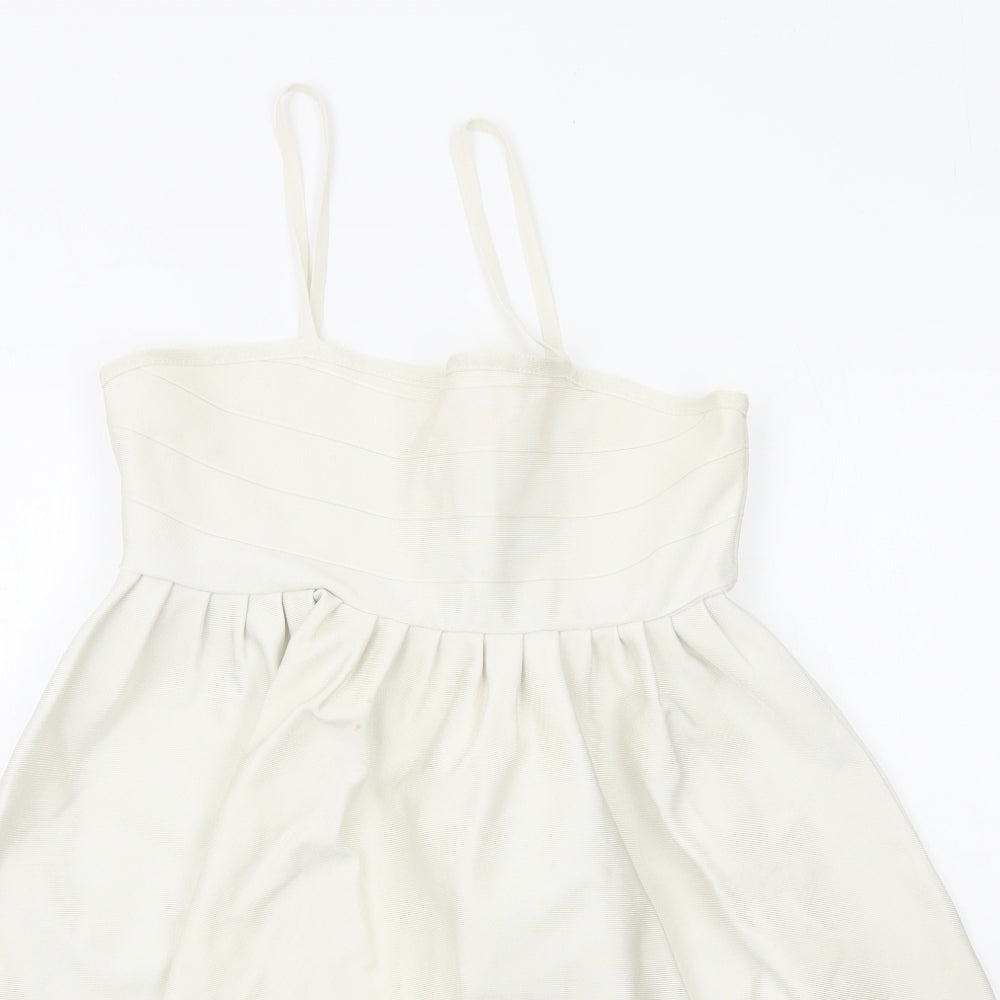 Missguided Womens White Polyester Tank Dress Size 12 Square Neck Zip