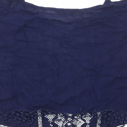 New Look Womens Blue Geometric Viscose Basic Blouse Size 8 Off the Shoulder