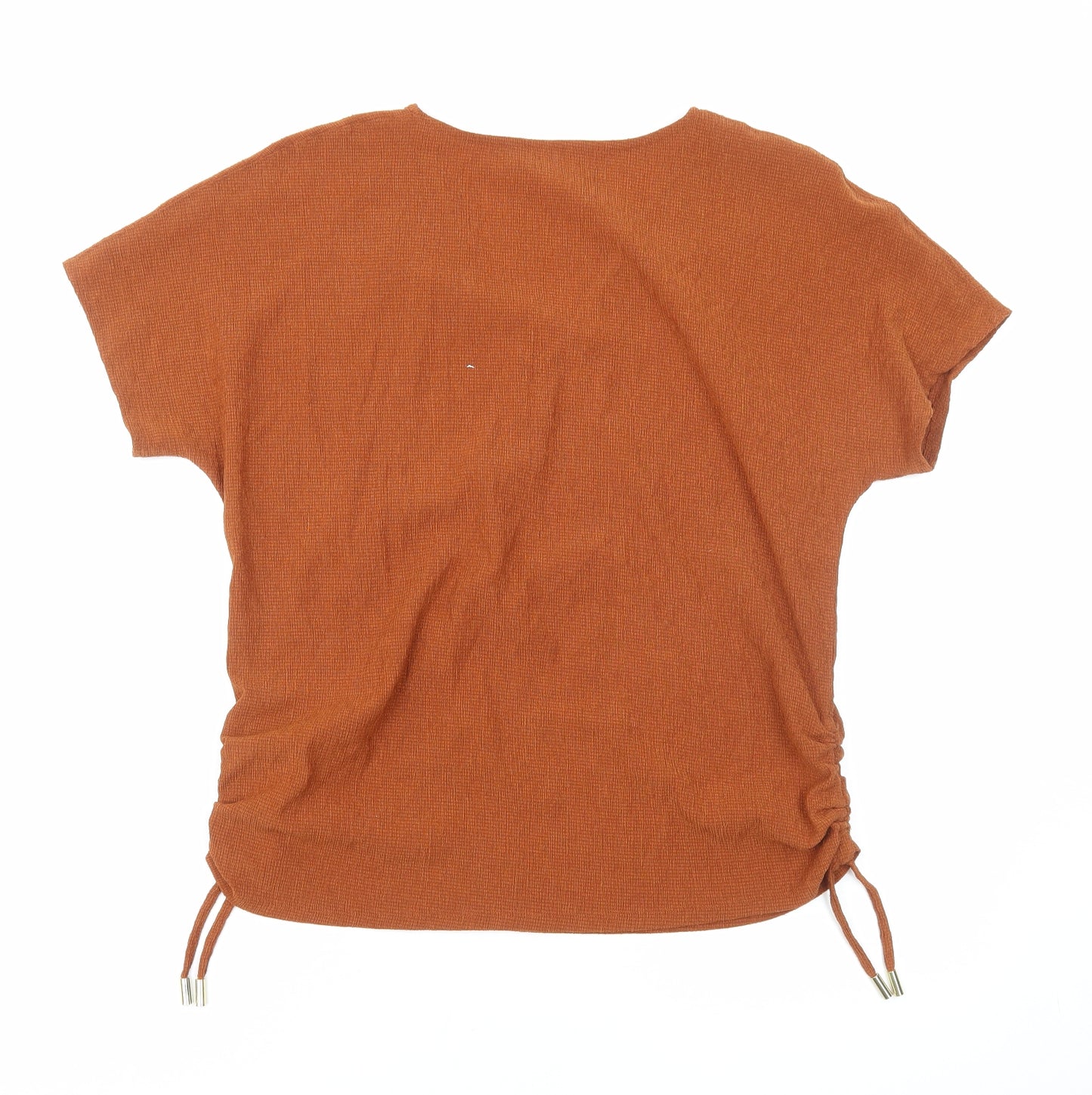 Preworn Womens Brown Polyester Basic T-Shirt Size M V-Neck - Ruched Sides