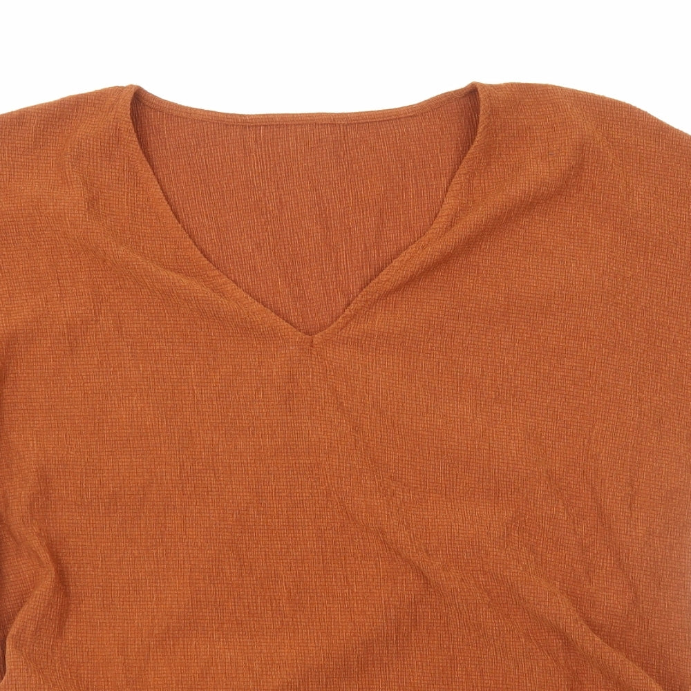 Preworn Womens Brown Polyester Basic T-Shirt Size M V-Neck - Ruched Sides