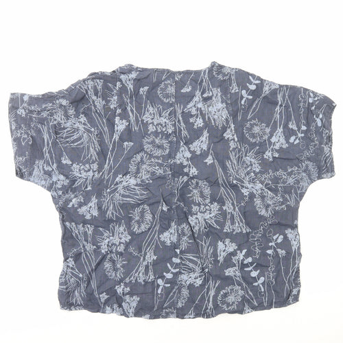 Adini Womens Blue Floral Cotton Basic T-Shirt Size M Round Neck