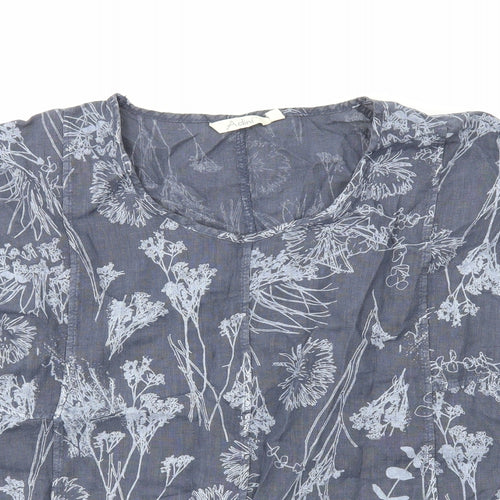 Adini Womens Blue Floral Cotton Basic T-Shirt Size M Round Neck