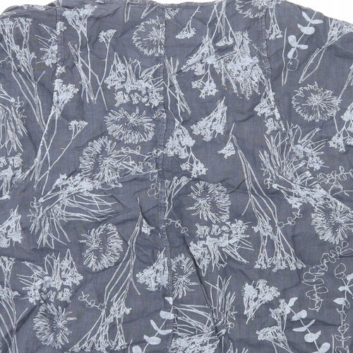 Adini Womens Blue Floral Cotton Basic T-Shirt Size M Round Neck