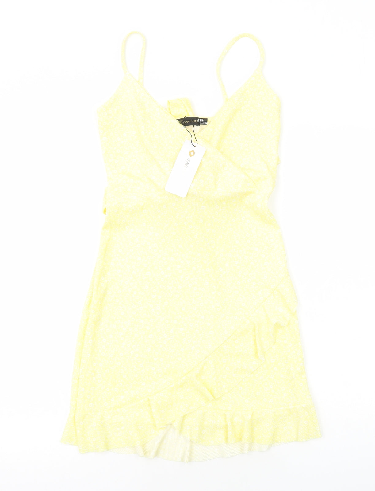 I SAW IT FIRST Womens Yellow Polyester Mini Size 4 V-Neck Pullover