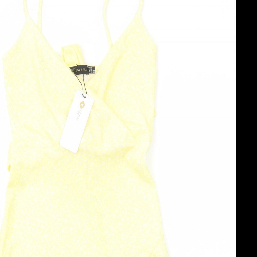 I SAW IT FIRST Womens Yellow Polyester Mini Size 4 V-Neck Pullover