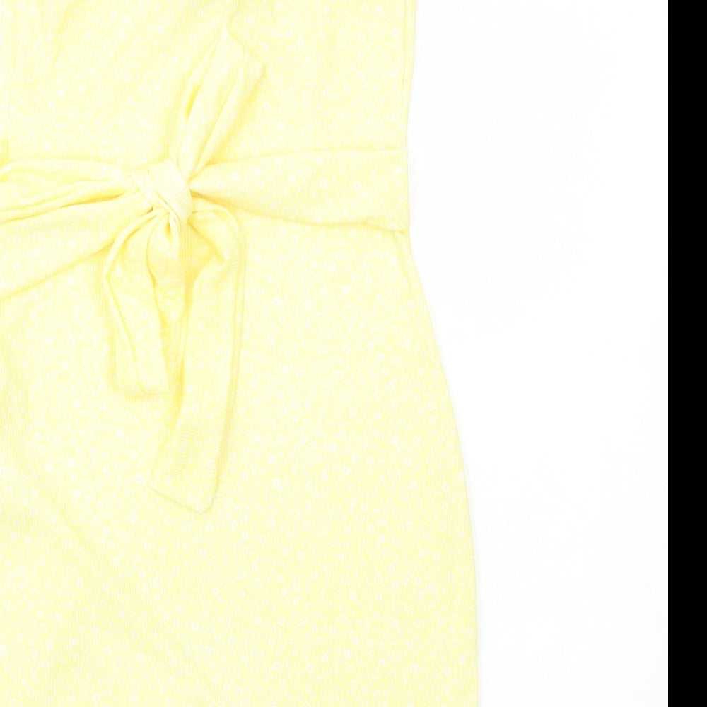 I SAW IT FIRST Womens Yellow Polyester Mini Size 4 V-Neck Pullover