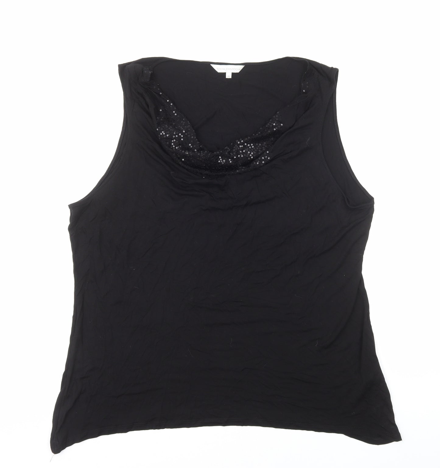 RJR.John Rocha Womens Black Viscose Basic Tank Size 22 Cowl Neck