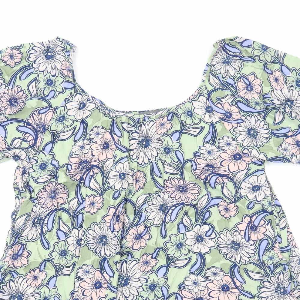 Papaya Womens Green Geometric Viscose A-Line Size 10 Round Neck Pullover