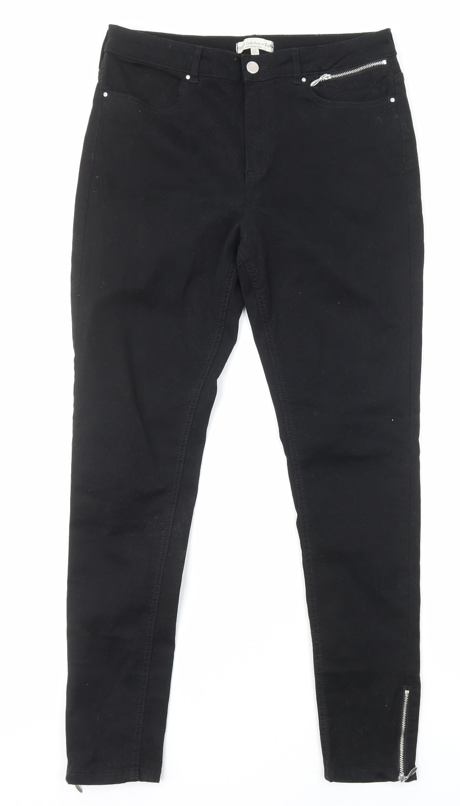 F&F Womens Black Cotton Skinny Jeans Size 12 Regular Zip