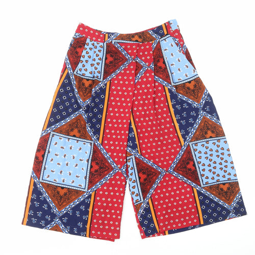 Sweewe Womens Multicoloured Geometric Viscose Cropped Trousers Size M Regular Zip