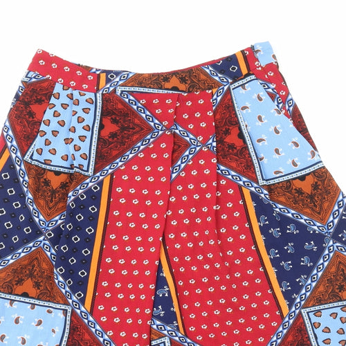 Sweewe Womens Multicoloured Geometric Viscose Cropped Trousers Size M Regular Zip