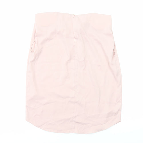 River Island Womens Pink Polyester Basic Blouse Size 8 Round Neck - Pleat Detail
