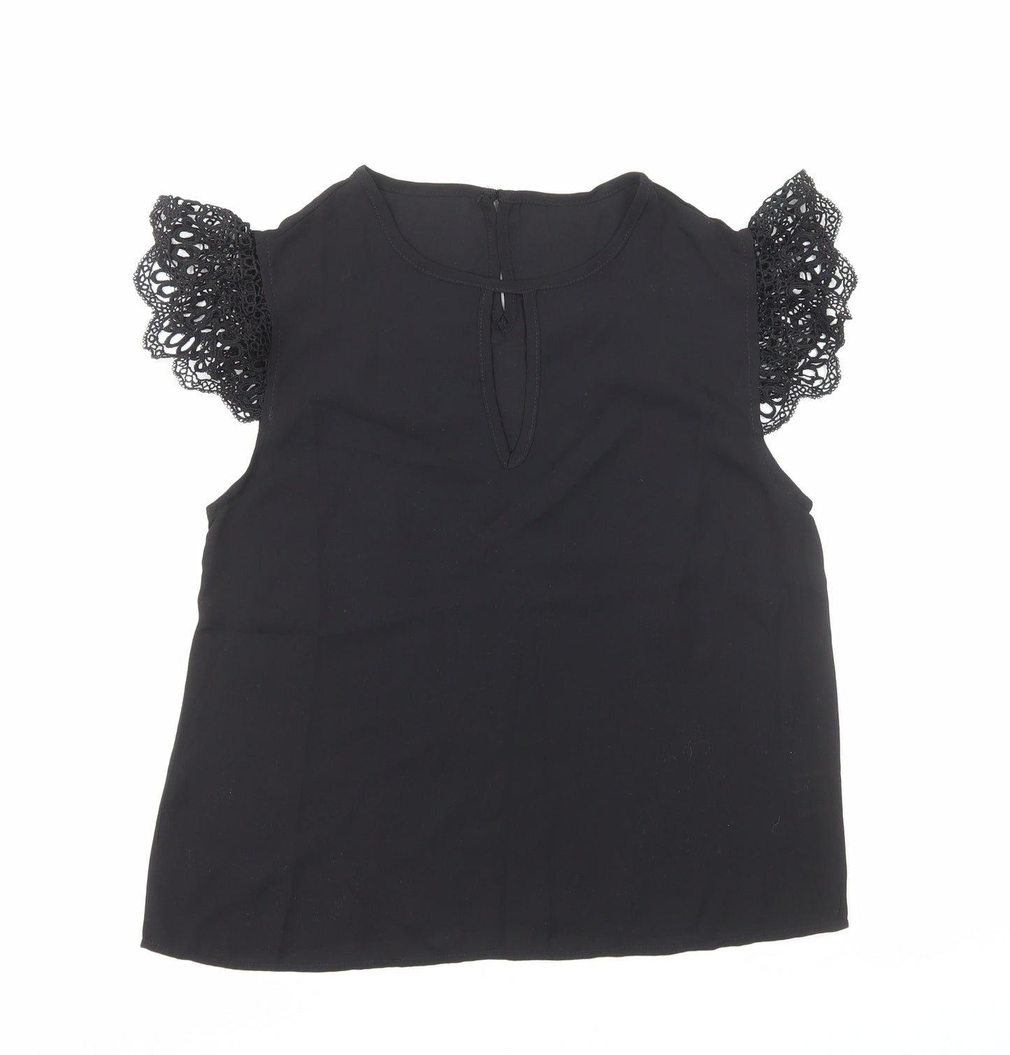 Preworn Womens Black Polyester Basic T-Shirt Size S Round Neck