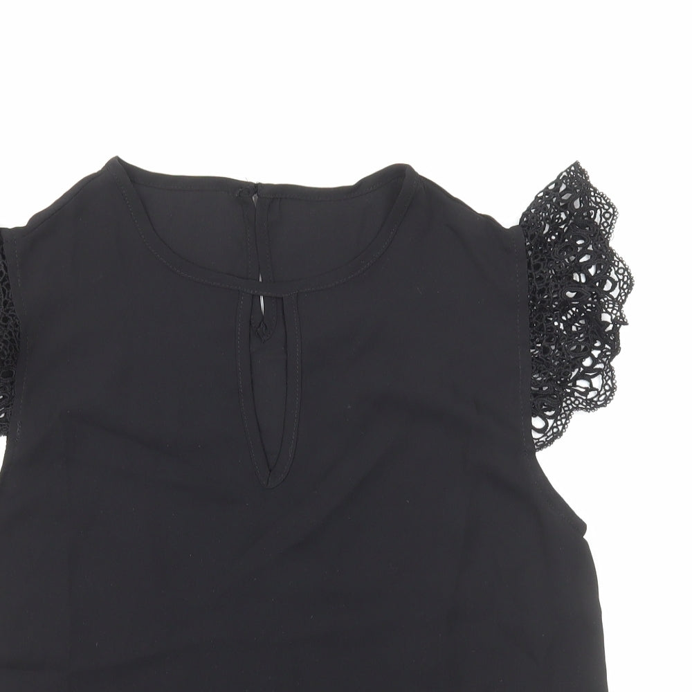 Preworn Womens Black Polyester Basic T-Shirt Size S Round Neck