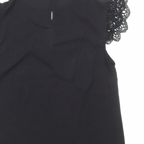 Preworn Womens Black Polyester Basic T-Shirt Size S Round Neck