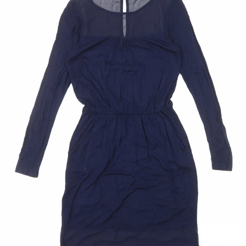 Warehouse Womens Blue Polyester Fit & Flare Size 10 Round Neck Pullover