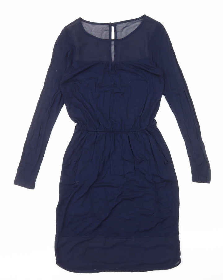 Warehouse Womens Blue Polyester Fit & Flare Size 10 Round Neck Pullover